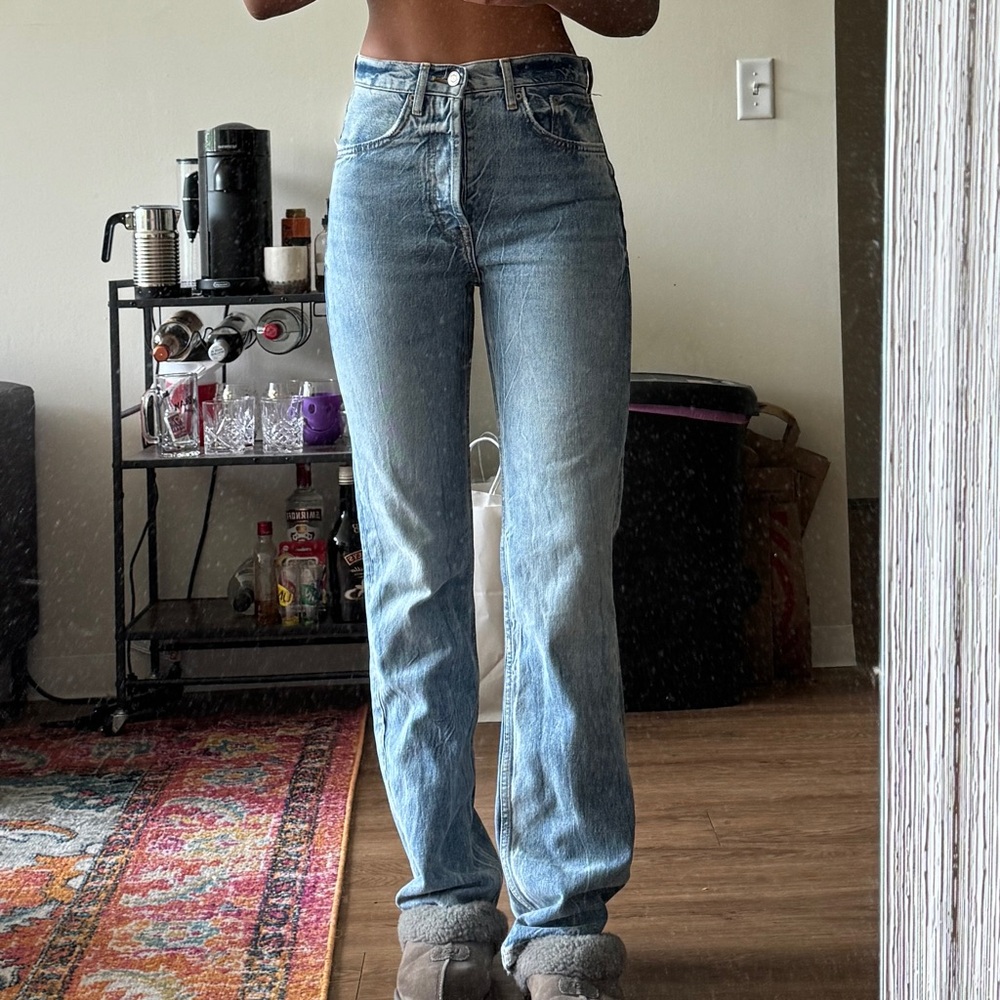 Zara high waisted straight leg full length jeans